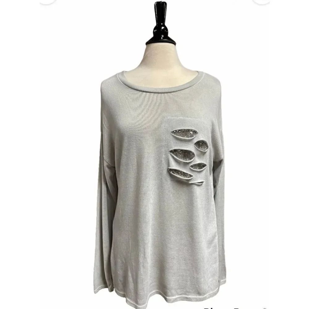 Tempo Paris Grey Long Sleeve Tunic Size M/L NWT